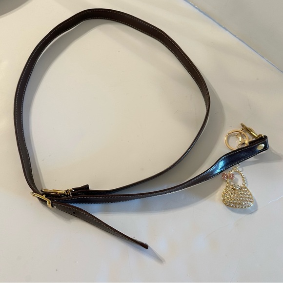 Vintage Capezio Tan Brown Trim Faux Leather Top Handbag Crossbody W Bag Charm - Picture 12 of 16